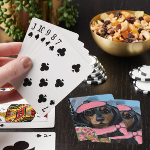 Schwarz und Tan Doxie Spielkarten