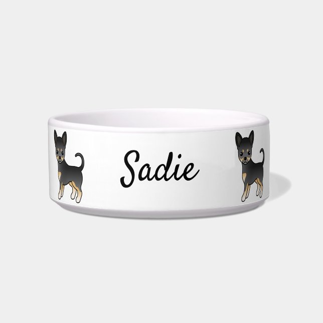 Schwarz und Tan glatter Coat Chihuahua Dog & Name Napf (Vorderseite)