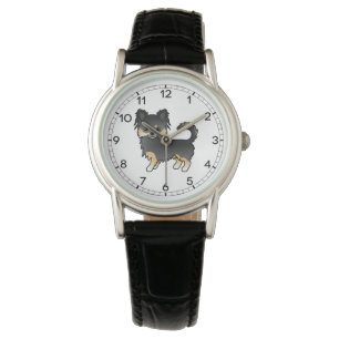 Schwarz und Tan Long Coat Chihuahua Niedlicher Car Armbanduhr