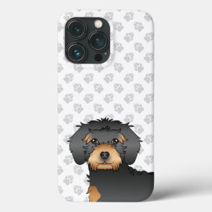 Schwarz und Tan Mini Goldendoodle Cartoon-Hundekop Case-Mate iPhone Hülle