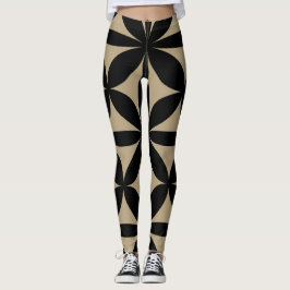 Schwarz und Tan Moderne / Retro-Print Leggings