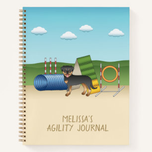 Schwarz und Tan Rottweiler mit Agility Notizbuch