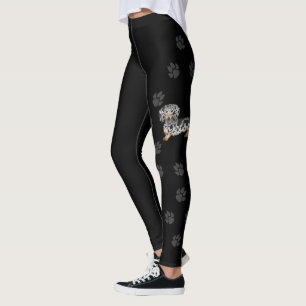 Schwarz und Tannengrau gescheckter Langhaar-Dackel Leggings