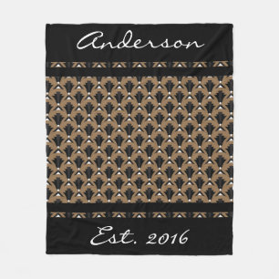 Schwarz und Taupe Art Deco Fans - Personalisiert Fleecedecke