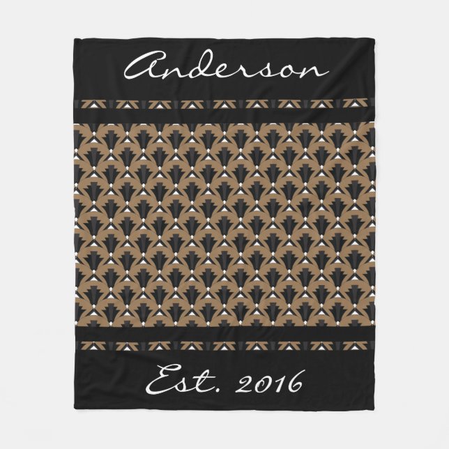 Schwarz und Taupe Art Deco Fans - Personalisiert Fleecedecke (Vorderseite)