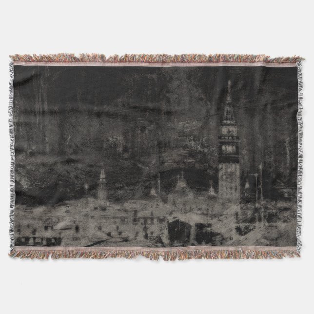 Schwarz und Taupe Skyline Venedig Italien Decke (Vorderseite)