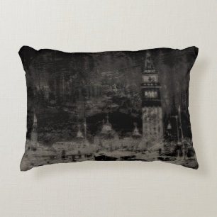 Schwarz und Taupe Skyline Venedig Italien Dekokissen