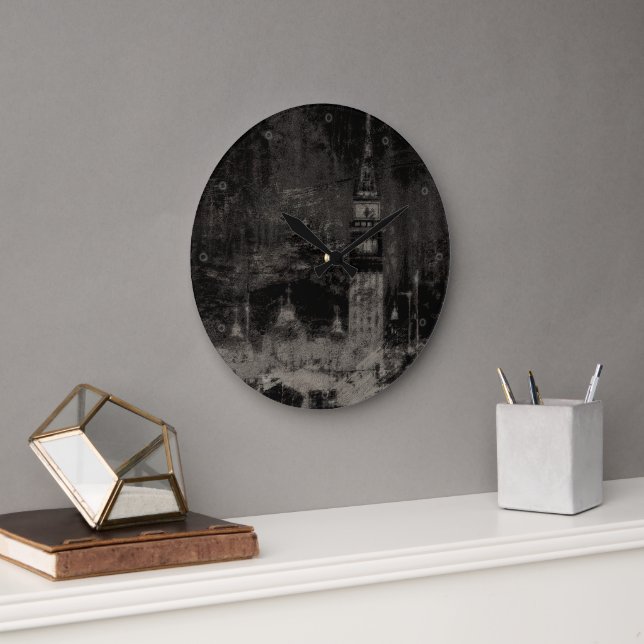Schwarz und Taupe Skyline Venedig Italien Große Wanduhr (Büro)