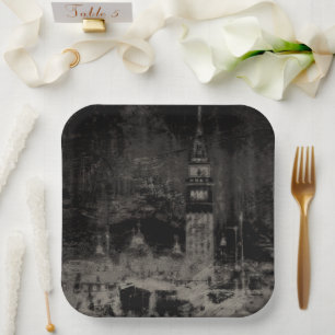 Schwarz und Taupe Skyline Venedig Italien Pappteller