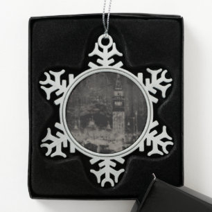 Schwarz und Taupe Skyline Venedig Italien Schneeflocken Zinn-Ornament