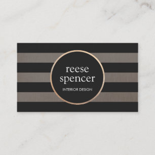 Schwarz und Taupe Streifen Muster Designer Chic Visitenkarte