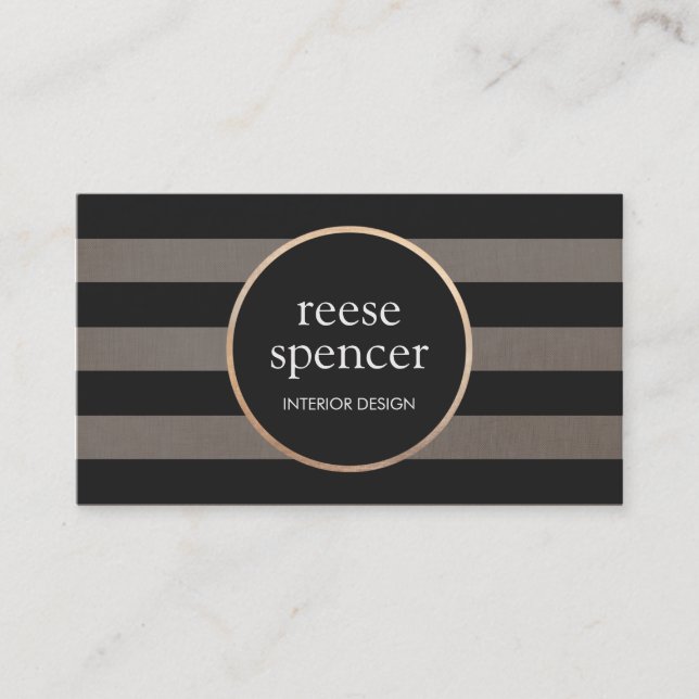 Schwarz und Taupe Streifen Muster Designer Chic Visitenkarte (Vorderseite)