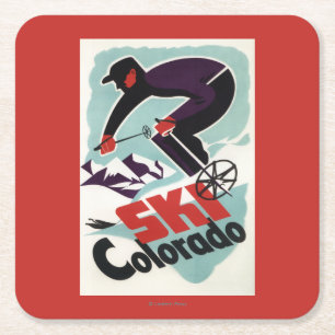 Schwarz und violett gekleideter Skifahrer Rechteckiger Pappuntersetzer