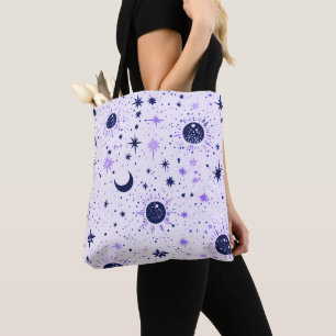 Schwarz und violett himmlische Sonne Mond Sterne Tasche