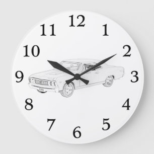 Schwarz und Weiß 1967 Chevy Chevelle Muscle Car Große Wanduhr