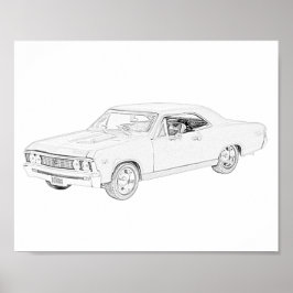 Schwarz und Weiß 1967 Chevy Chevelle Wall Poster