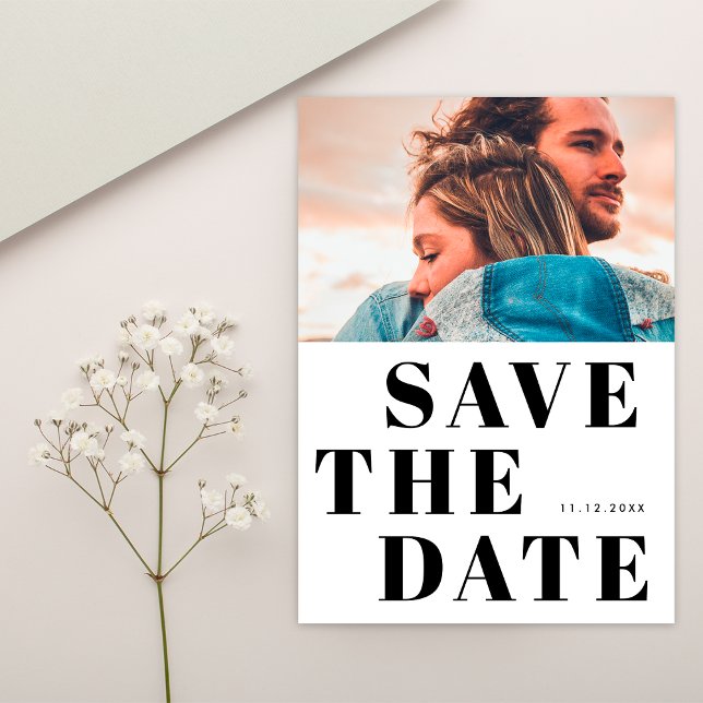 Schwarz und Weiß 1 Foto Minimalistisch Einfache Ho Save The Date (Front)