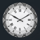 Schwarz und Weiß Art Deco Palm Frond Classic Große Wanduhr<br><div class="desc">Das elegante Art Déco/Jazz Age-Muster im Stil der 20er Jahre in Schwarz-Weiß.</div>
