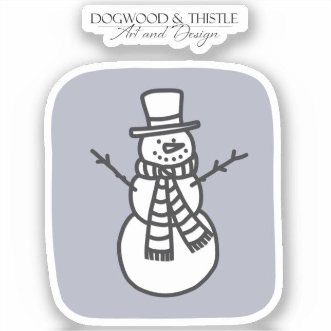 Schwarz und Weiß auf Grau Doodle Winter Snowman Aufkleber (Vorderseite)