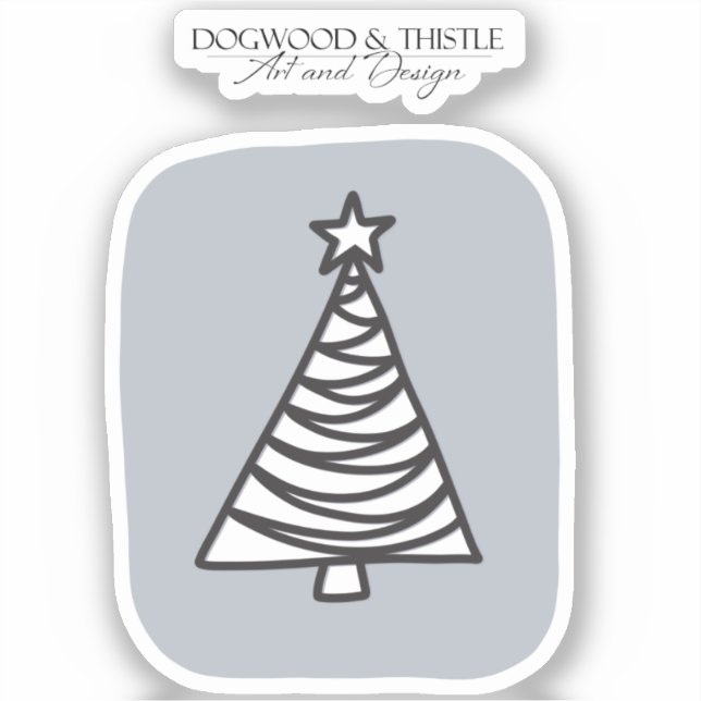 Schwarz und Weiß auf Gray Doodle Weihnachtsbaum Aufkleber (Vorderseite)