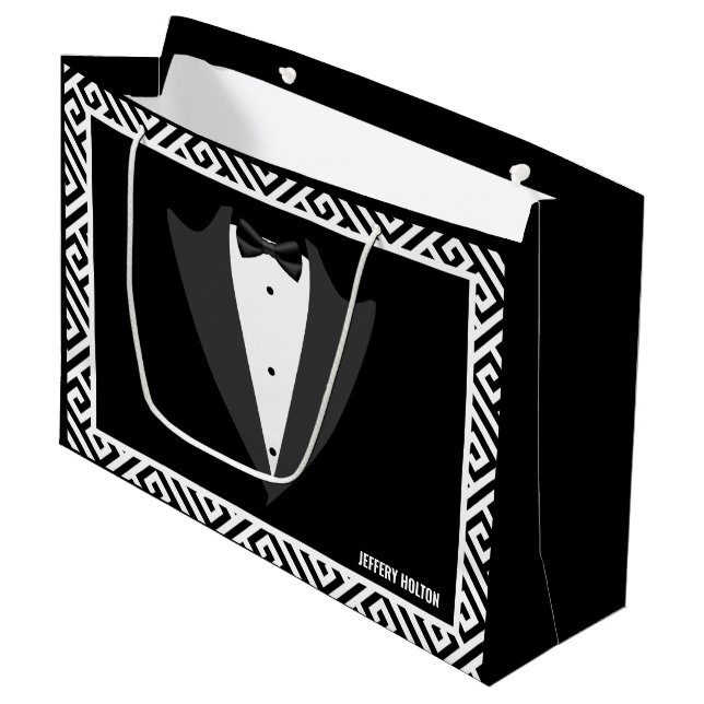 Schwarz und Weiß Bachelor Party tuxedo Große Geschenktüte (Vorderseite Schrägansicht)