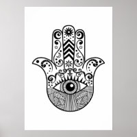 Schwarz und Weiß Boho Hamsa Handkunst