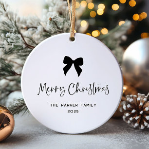 Schwarz und Weiß   Bow und Foto Frohe Weihnachten Keramik Ornament
