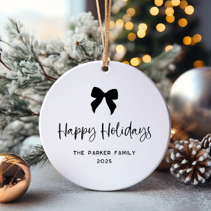 Schwarz und Weiß Bow und Foto Happy Holidays Keramik Ornament