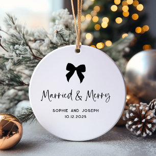 Schwarz und Weiß   Bow und Foto Verheiratet und fr Keramik Ornament