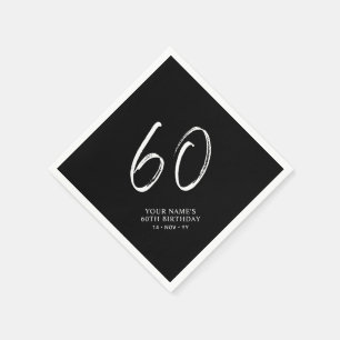 Schwarz und Weiß Brush Script 60. Geburtstagspar Serviette