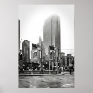 Schwarz und Weiß Chicago USA FLAG Fotografie Poster
