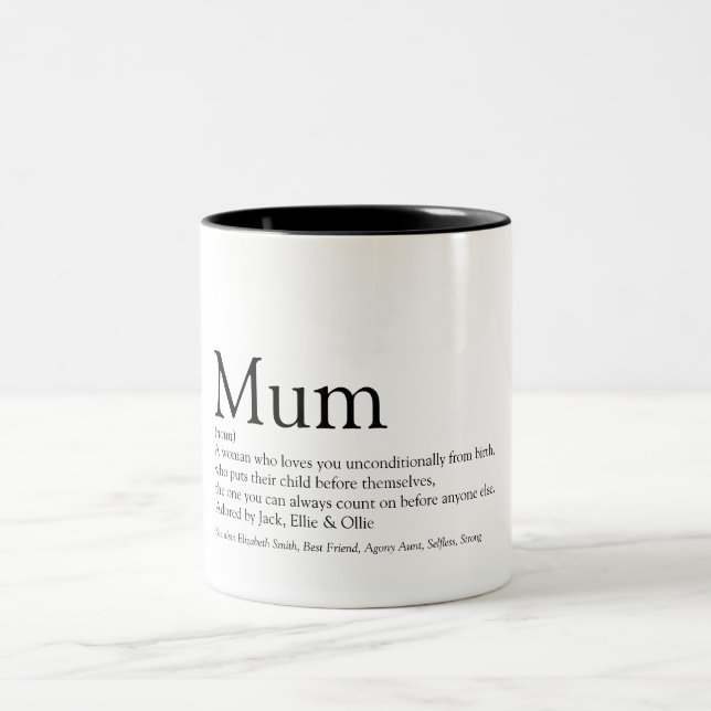 Schwarz und Weiß: Das beste Mum Definition-Zitat d Zweifarbige Tasse (Mittel)