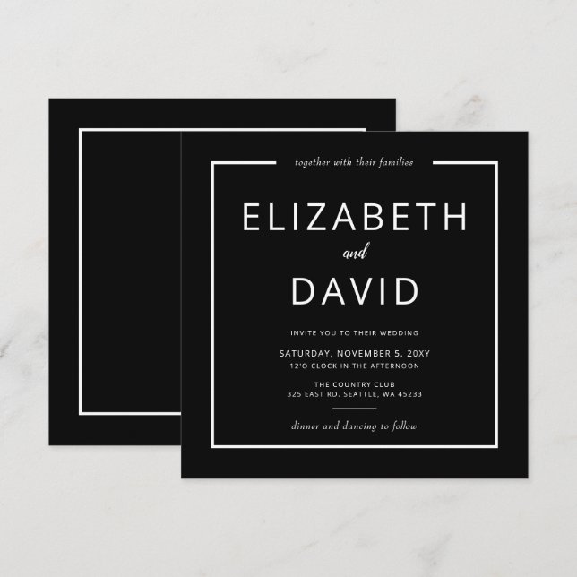 Schwarz und Weiß Elegant Moderne Minimalistische H Einladung (Vorne/Hinten)