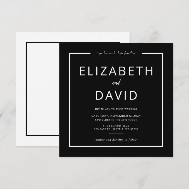 Schwarz und Weiß Elegant Moderne Minimalistische H Einladung (Vorne/Hinten)