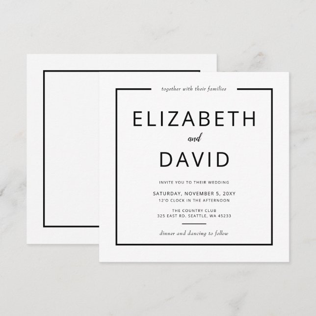 Schwarz und Weiß Elegant Moderne Minimalistische H Einladung (Vorne/Hinten)