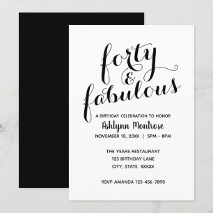 Schwarz und Weiß Elegant Vierzig & Fabulous Geburt Einladung