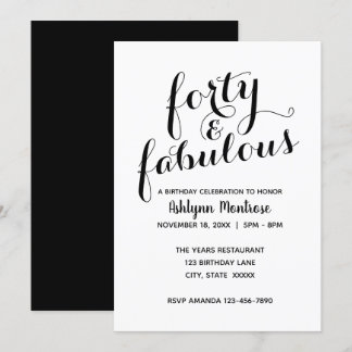 Schwarz und Weiß Elegant Vierzig & Fabulous Geburt Einladung