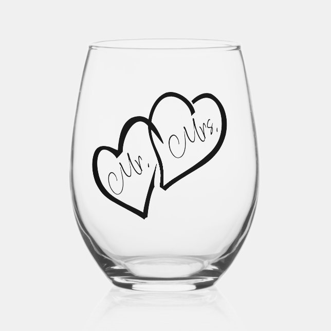 Schwarz und Weiß | Frau Modern Monogram Wedding Weinglas Ohne Stiel (Vorderseite)