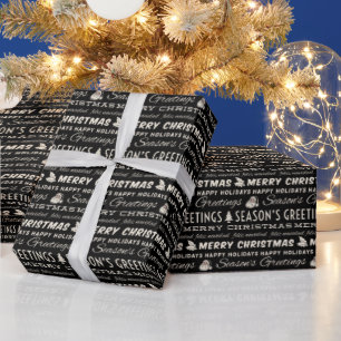 Schwarz und Weiß frohe Weihnachts Retro Typografi Geschenkpapier