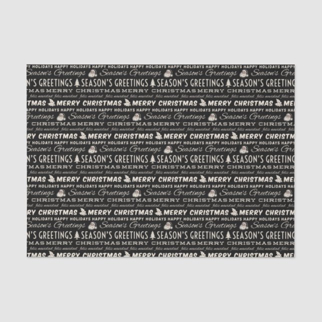 Schwarz und Weiß frohe Weihnachts Retro Typografie Seidenpapier (Vorderseite)