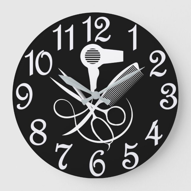 Schwarz und Weiß für Schönheitssalon Große Wanduhr (Vorderseite)