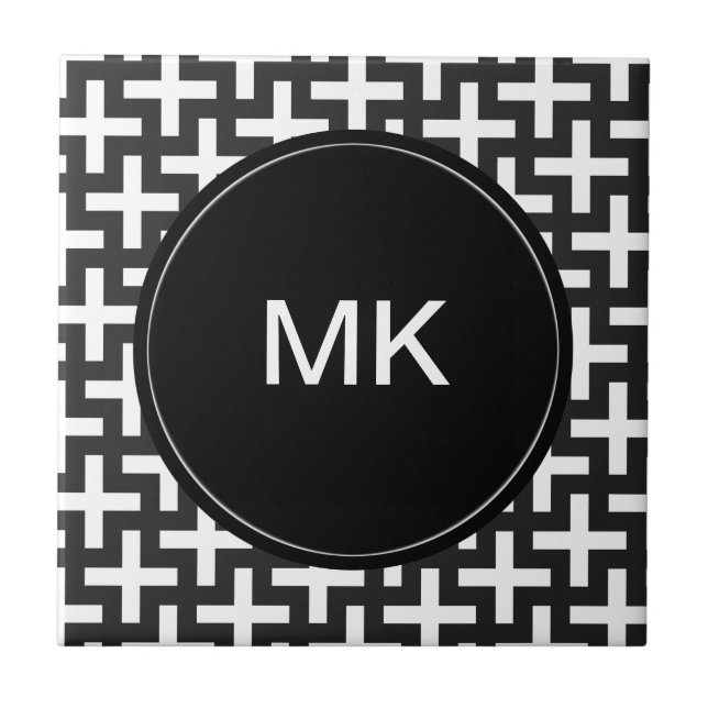 Schwarz und Weiß geometrisch Fliese (Vorderseite)