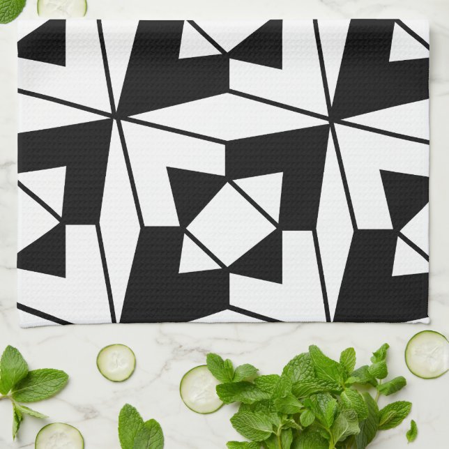 Schwarz und Weiß geometrisch Geschirrtuch (Gefaltet)