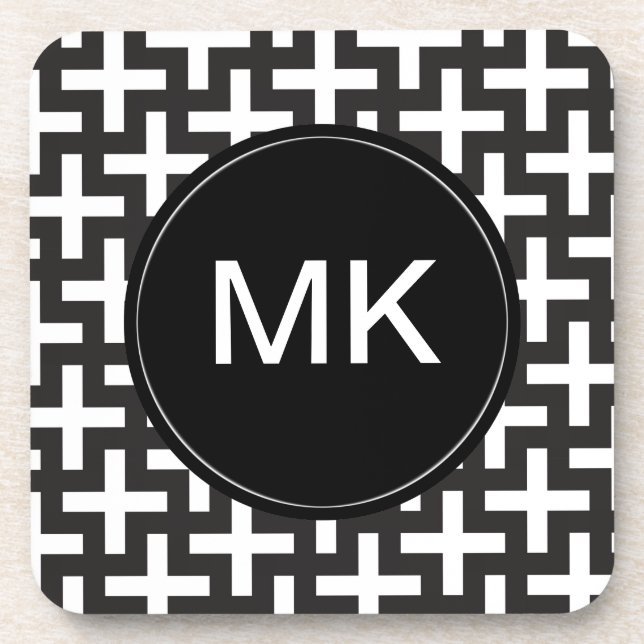 Schwarz und Weiß geometrisch Getränkeuntersetzer (Vorderseite)