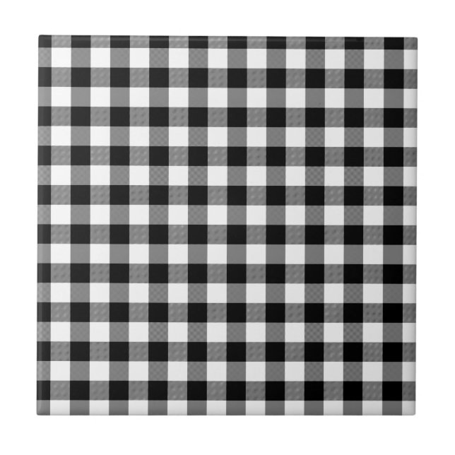 Schwarz und Weiß Gingham Fliese (Vorderseite)