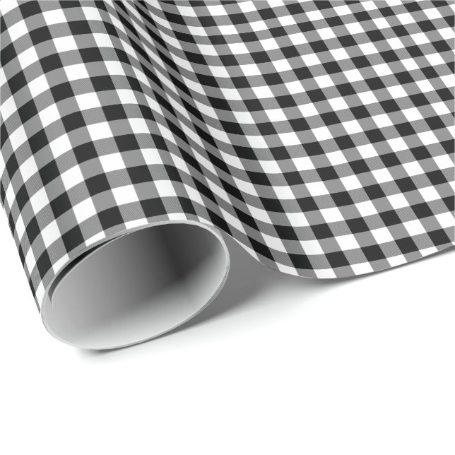Schwarz und Weiß Gingham Geschenkpapier (Rolleneckpunkt)