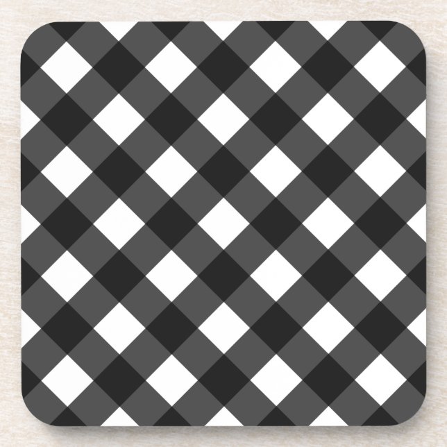 Schwarz und Weiß Gingham Getränkeuntersetzer (Vorderseite)