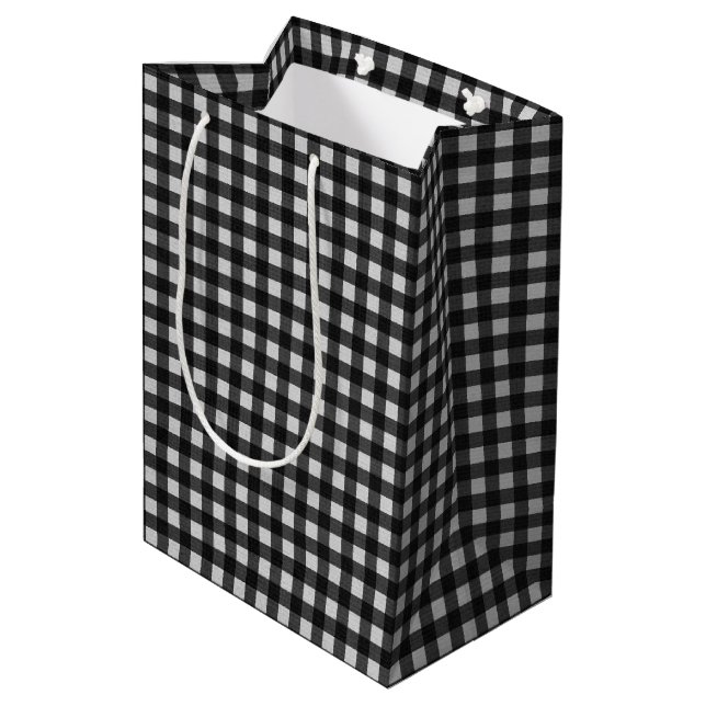Schwarz und Weiß Gingham Mittlere Geschenktüte (Rückseite Schrägansicht)