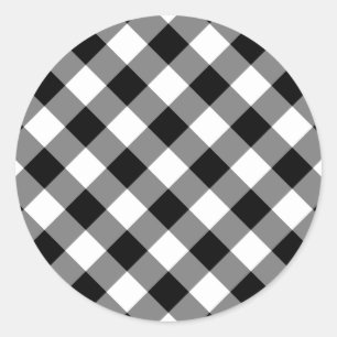 Schwarz und Weiß Gingham Runder Aufkleber