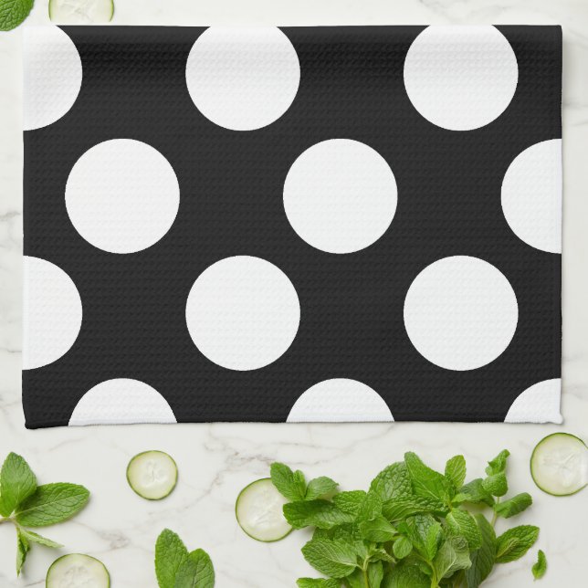 Schwarz und Weiß große Polka Dot Küchentücher (Gefaltet)